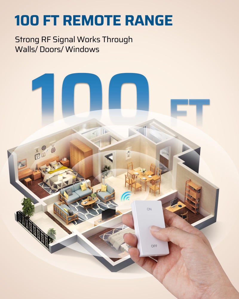 DEWENWILS Remote Control Light Socket, Wireless Light Switch for Pull Chain Light Lamp Fixtures, 100FT Range, No Wiring Needed, ETL Listed(1 Wall Mounted Controller+1 Bulb Base, Shorter Version) - Image 4
