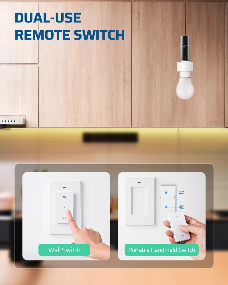 DEWENWILS Remote Control Light Socket, Wireless Light Switch for Pull Chain Light Lamp Fixtures, 100FT Range, No Wiring Needed, ETL Listed(1 Wall Mounted Controller+1 Bulb Base, Shorter Version) - Image 3