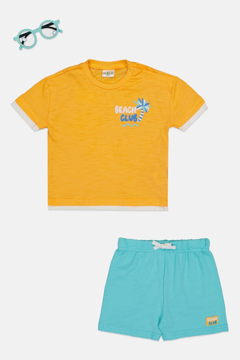 Lily & Jack Toddlers Boy 3 Pcs Graphic Print T-Shirt And Shorts with Sunglasses Set, Multicolor - Image 2