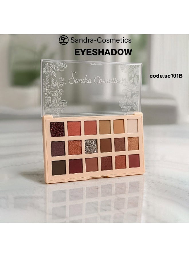 Sandra Eyeshadow Palette 18 Shades Matte Shimmer and Glitter Pressed Powder Eye Makeup Palette SC101 Multicolor - Image 3