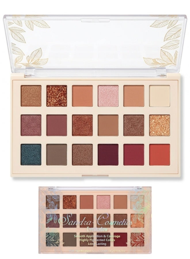 Sandra Eyeshadow Palette 18 Shades Matte Shimmer and Glitter Pressed Powder Eye Makeup Palette SC101 Multicolor - Image 1