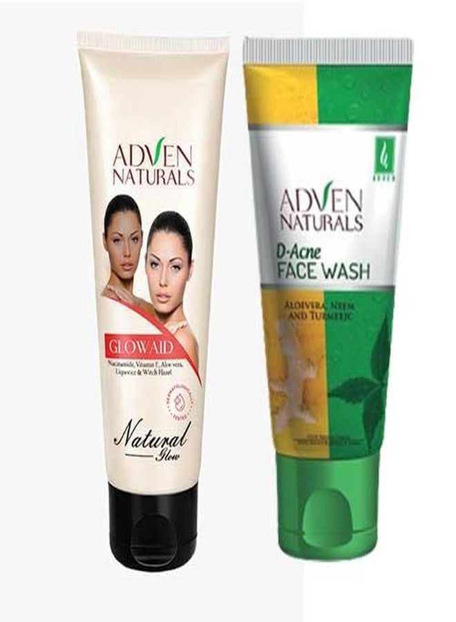 Adven Naturals D-Acne Face Wash 100g & Glow Aid Cream 100g | Combo Set