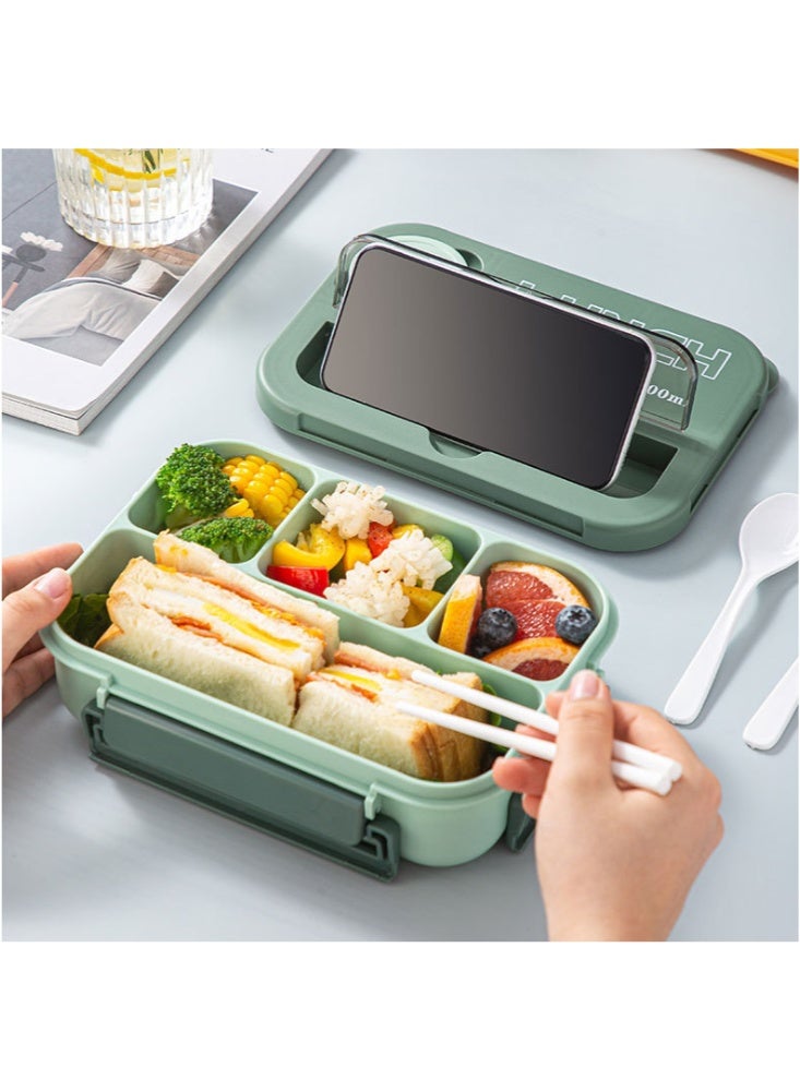 YelaJoy Lunch Box, 4-Compartment Bento Lunch Box, with Utensils & Sauce Cup, 1300ML Leakproof Food Container, Microwave & Dishwasher Safe, Ideal for Office, School, Picnic (Grey) - Image 3