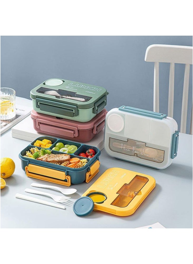 YelaJoy Lunch Box, 4-Compartment Bento Lunch Box, with Utensils & Sauce Cup, 1300ML Leakproof Food Container, Microwave & Dishwasher Safe, Ideal for Office, School, Picnic (Grey) - Image 2