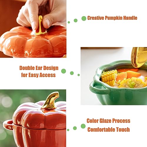 FTNESGYM Pumpkin Ceramic Bowl with Lid, Microwave & Dishwasher Safe Mini Dessert or Soup Bowl with Handle, Decor Dinnerware for Thanksgiving Halloween Pumpkin Party - Image 5