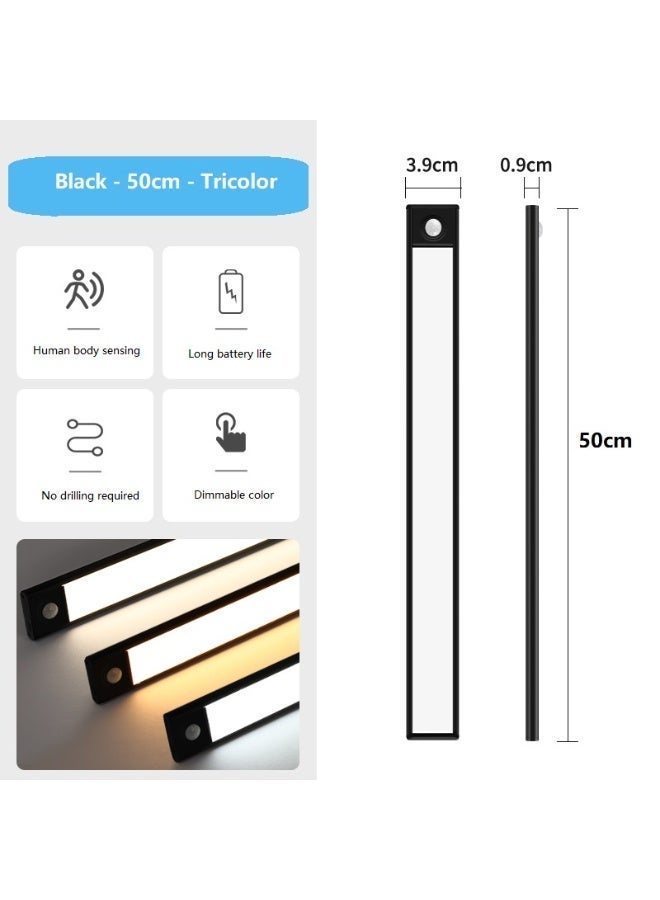 SKT Shiketro 50cm Wireless Aluminum Motion Sensor Light, 3-Color Dimming LED Rechargeable ，Human Body Sensor，Night Light/ Magnetic Closet Light/ Wireless Light for Kitchen， Staircase, Wardrobe, corridor，Study Light - Image 2