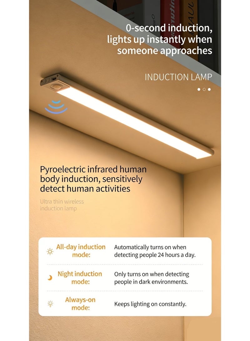 SKT Shiketro 50cm Wireless Aluminum Motion Sensor Light, 3-Color Dimming LED Rechargeable ，Human Body Sensor，Night Light/ Magnetic Closet Light/ Wireless Light for Kitchen， Staircase, Wardrobe, corridor，Study Light - Image 3