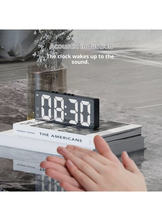 Sleek LED Mirror Digital Alarm Clock – Sound-Activated, Dual Alarms | Large Screen Digits for Desktop & Bedroom - Image 5