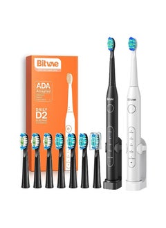 Bitvae Bitvae Electric Toothbrushes 2 Pack Sonic Toothbrush with Holders, Dual Ultrasonic Electronic Toothbrush 8 Brush Heads 5 Modes, Rechargeable Power Toothbrush for 30 Days Using, Black & White  - Image 1