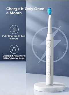 Bitvae Bitvae Electric Toothbrushes 2 Pack Sonic Toothbrush with Holders, Dual Ultrasonic Electronic Toothbrush 8 Brush Heads 5 Modes, Rechargeable Power Toothbrush for 30 Days Using, Black & White  - Image 4