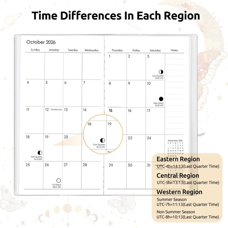 Zuozee Pocket Calendar 2026-2027, Moon Phrase Purse Planner - 3.7" x 6.7" - Runs from January 2026 Until December 2027, 2026 Monthly Pocket Calendar with PVC Cover for Office - Image 4