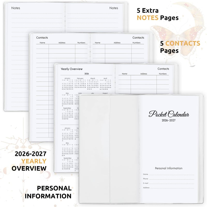 Zuozee Pocket Calendar 2026-2027, Moon Phrase Purse Planner - 3.7" x 6.7" - Runs from January 2026 Until December 2027, 2026 Monthly Pocket Calendar with PVC Cover for Office - Image 2