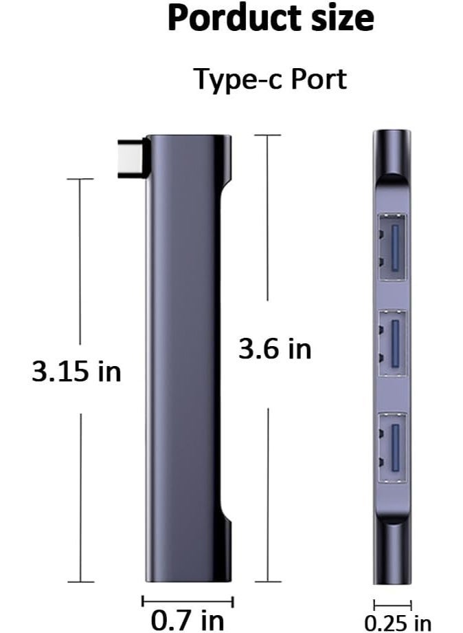 USB C Hub for Laptop, Portable Ultra-Slim Type-C to USB Hub Multiport Adapter with USB 3.0 Port, USB C Expander for MacBook Pro/Air, Surface Pro, Keyboard, Flash Drive - Image 3