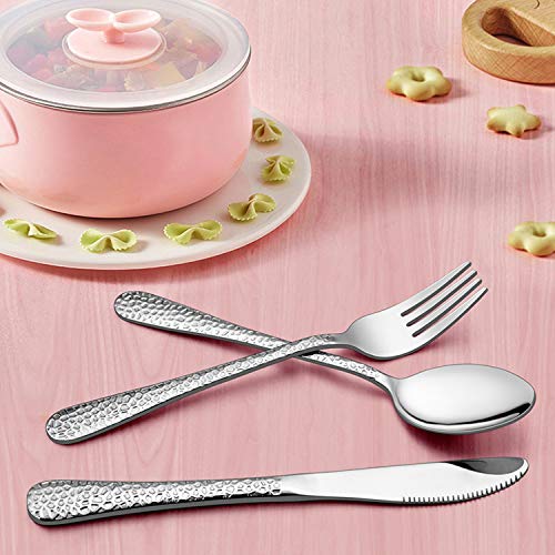 LIANYU 12-Piece Kids Utensils Silverware Set, Stainless Steel Toddler Hammered Flatware Cutlery, Children Tableware Includes Knives Forks Spoons, Dishwasher Safe - Image 2