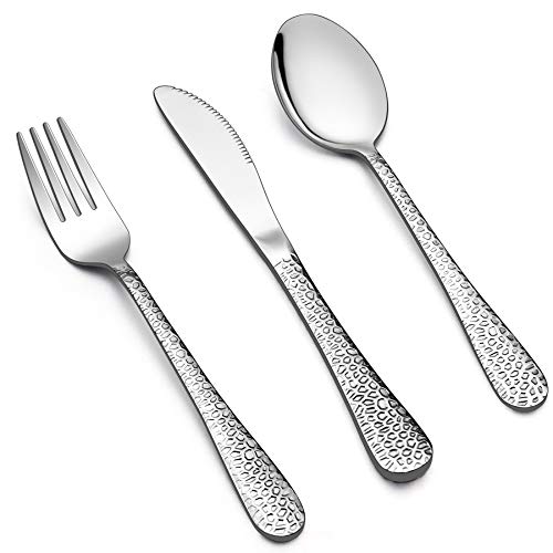 LIANYU 12-Piece Kids Utensils Silverware Set, Stainless Steel Toddler Hammered Flatware Cutlery, Children Tableware Includes Knives Forks Spoons, Dishwasher Safe - Image 1