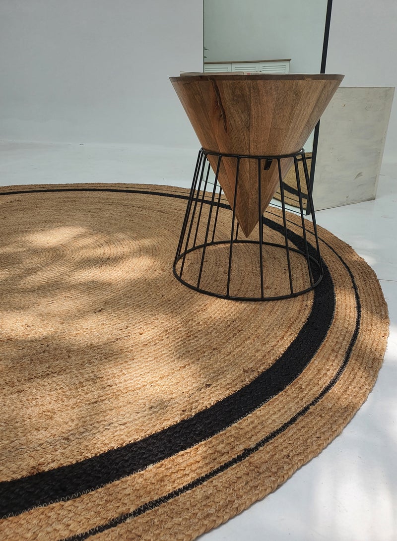 Ramsha Handmade Jute Rug For Living Room 200 cm Area Rug For Bedroom Round Carpet BR-056 natural and black color - Image 4