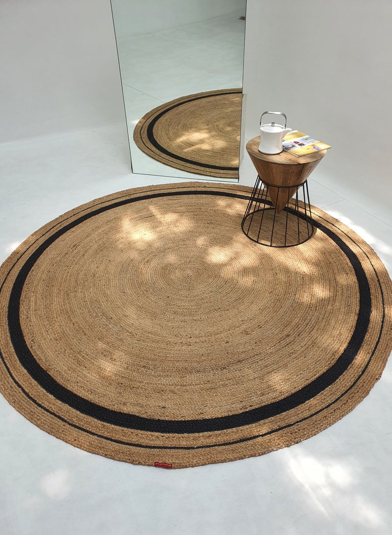 Ramsha Handmade Jute Rug For Living Room 200 cm Area Rug For Bedroom Round Carpet BR-056 natural and black color - Image 2