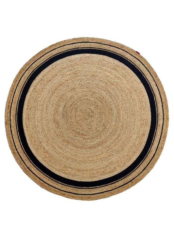 Ramsha Handmade Jute Rug For Living Room 200 cm Area Rug For Bedroom Round Carpet BR-056 natural and black color - Image 1