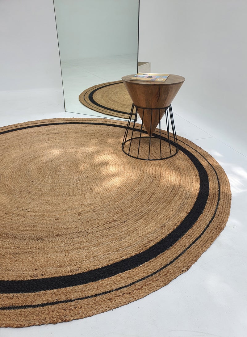 Ramsha Handmade Jute Rug For Living Room 200 cm Area Rug For Bedroom Round Carpet BR-056 natural and black color - Image 3