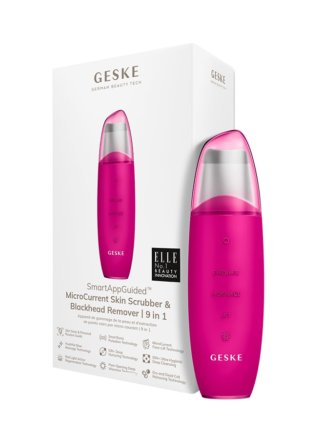 GESKE Geske SmartAppGuided MicroCurrent Skin Scrubber & Blackhead Remover, 9 in 1, Skincare Tools, Face Cleaning, Anti Ageing and Cleansing, Professional Face Tightening, Blackhead Remover - Magenta  - Image 1