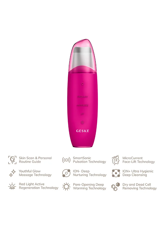 GESKE Geske SmartAppGuided MicroCurrent Skin Scrubber & Blackhead Remover, 9 in 1, Skincare Tools, Face Cleaning, Anti Ageing and Cleansing, Professional Face Tightening, Blackhead Remover - Magenta