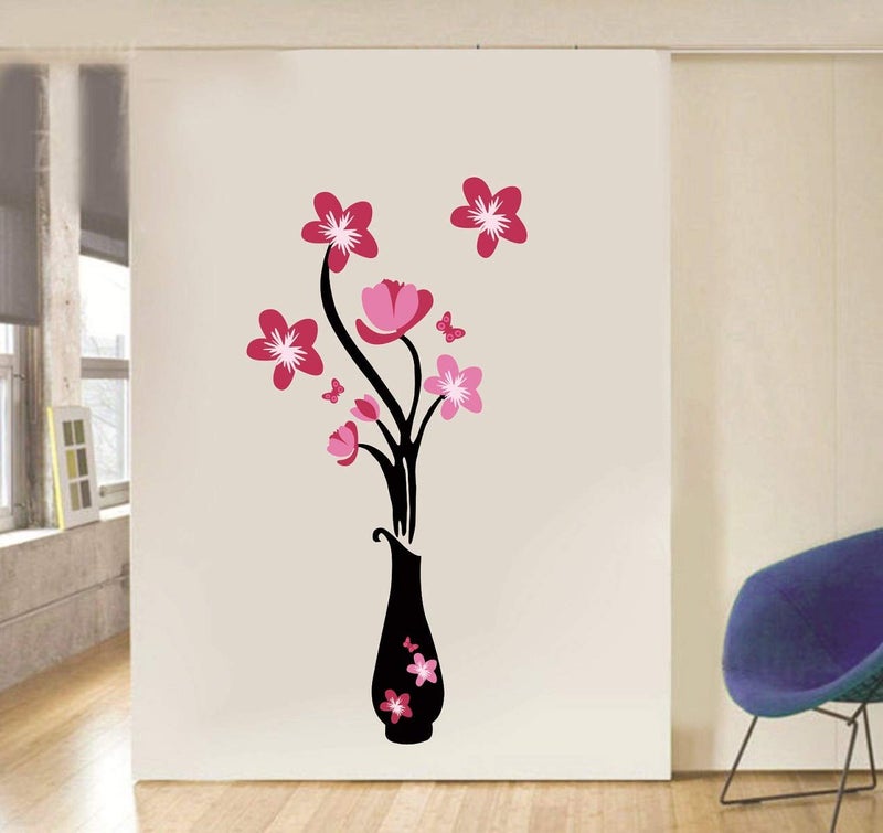 Decor Villa PVC Vinyl Flower Pot 3D Wall Sticker JUST Peel Stick New Modern Art Trendy Wall Stickers for Home Decoration Living RoomOffice Bedroom etc Size 58 CM X 20 CM Multicolor