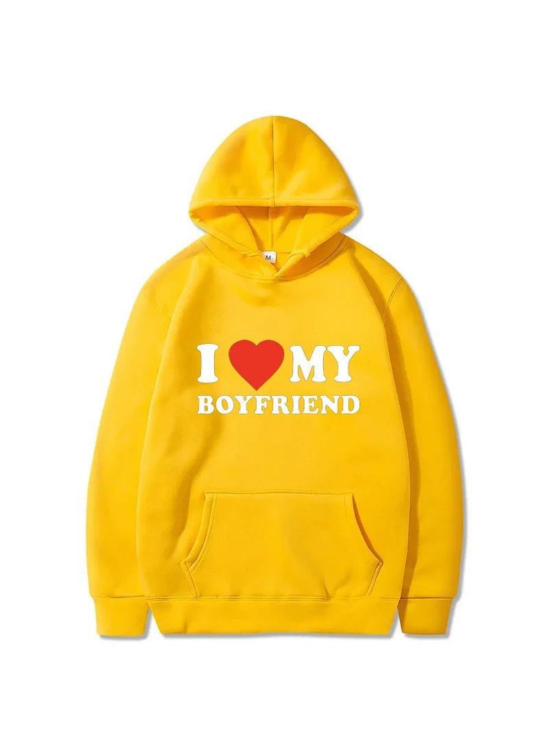 Generic - I Love My Boyfriend Girlfriends Printed Hoodie Casual Fashion Sports Shirt Harajuku Style Couple Matching Long Sleeve Sweatshirt Yellow - Image 1