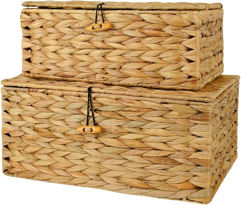Esoes Wicker Storage Basket Woven Rattan Storage Box With Lids Seagrass Laundry Baskets Makeup Organizer For Bathroom, Living Room, Kitchen (L+XXL Water gourd rattan) - Image 1