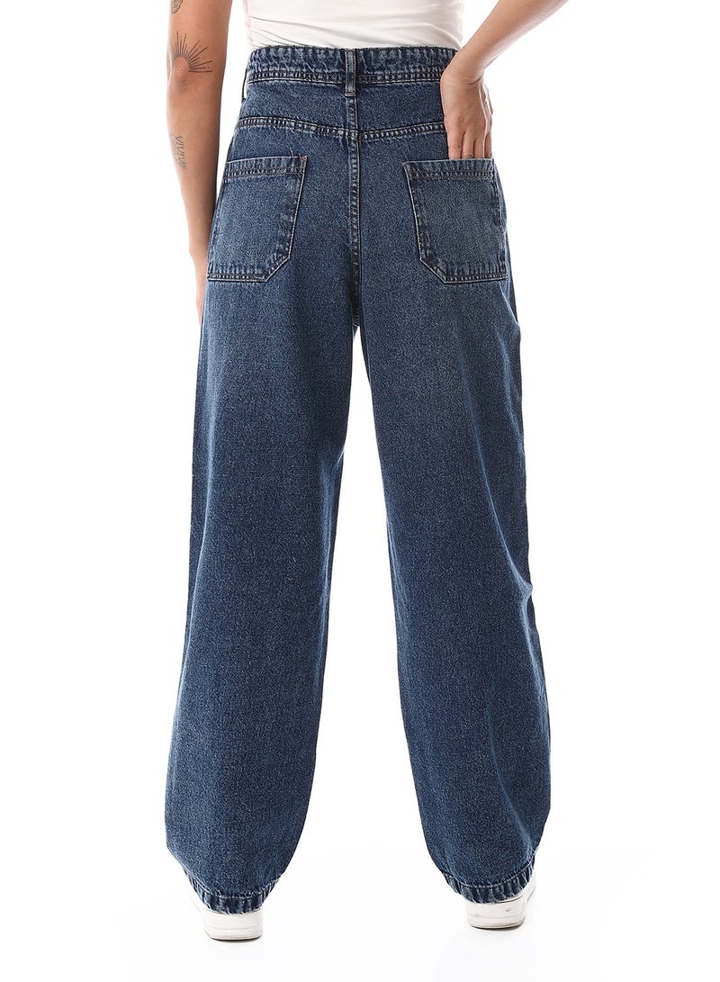 Andora Stone Wash Wide Leg Jeans Pants_Navy Blue - Image 3