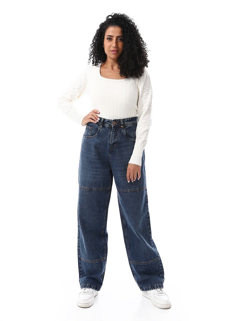 Andora Stone Wash Wide Leg Jeans Pants_Navy Blue - Image 5