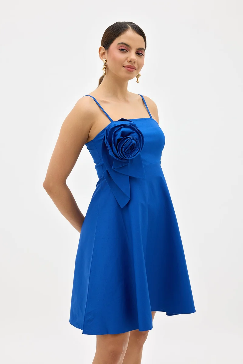 فيرجيو Cotton Stretch Party Wear Rosette Applique Dresses for Women
