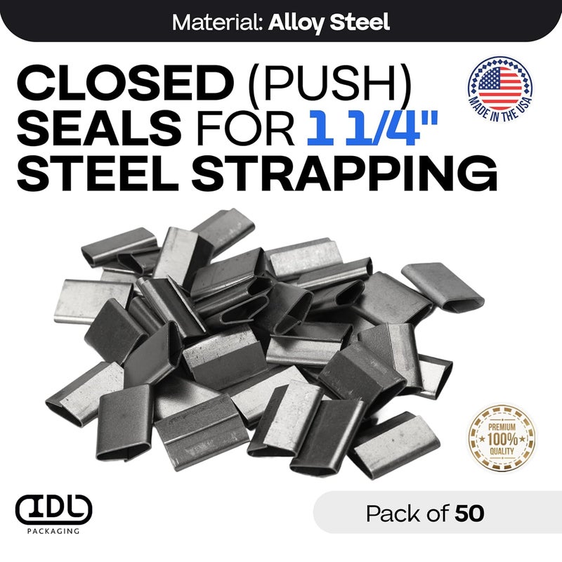 IDL Packaging Closed (Push Type) Seals for 1 1/4" Strap Width Steel Strapping (Pack of 50) - Superior Holding Power - Sturdy Metal Clips for Reliable Securing of Packaging Banding - Image 2