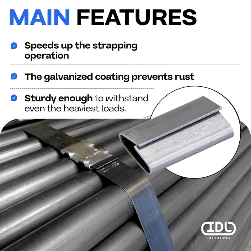 IDL Packaging Closed (Push Type) Seals for 1 1/4" Strap Width Steel Strapping (Pack of 50) - Superior Holding Power - Sturdy Metal Clips for Reliable Securing of Packaging Banding - Image 4