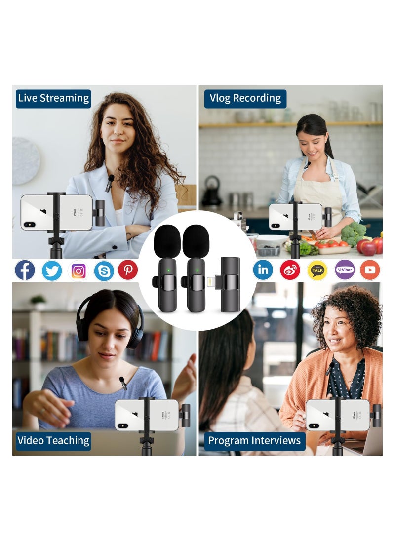 GUDOO - 2 Pack Professional Wireless Lavalier Microphone for iPhone iPad, Lapel Mics Plug-Play Clip on Lapel Mic for YouTube, Recording, Vlog, Facebook Live TikTok - Image 1