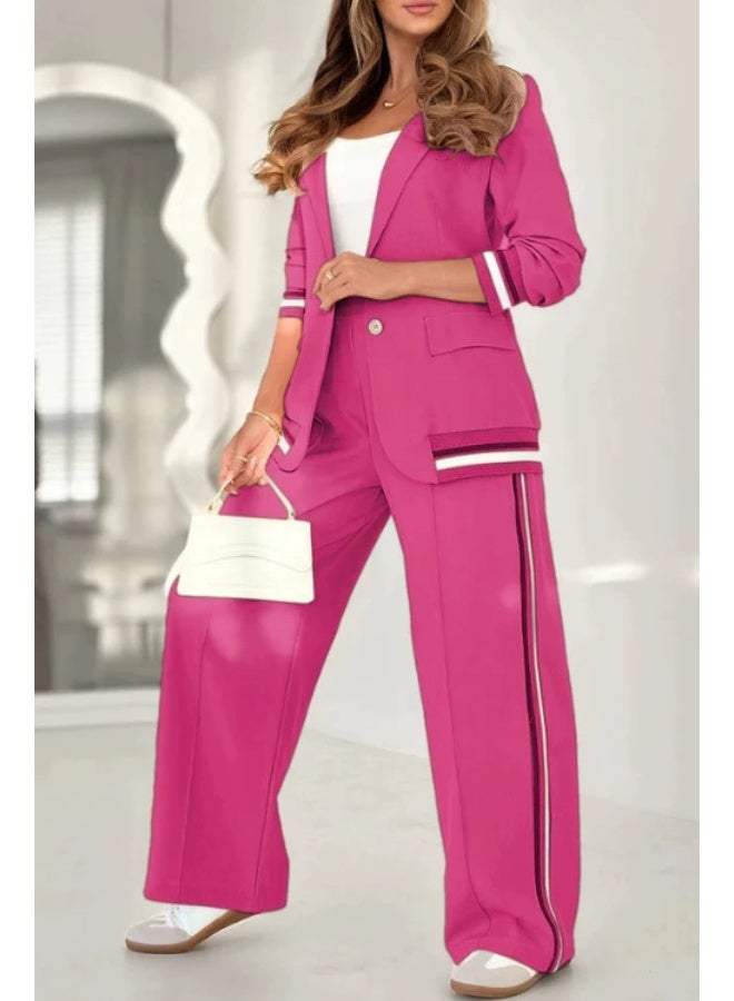 general Blazer Sets Women 2 Piece Outfits Ribbed Sets One Button Blazer and Wide Leg Pants Suits Casual Business Outfits - Image 1