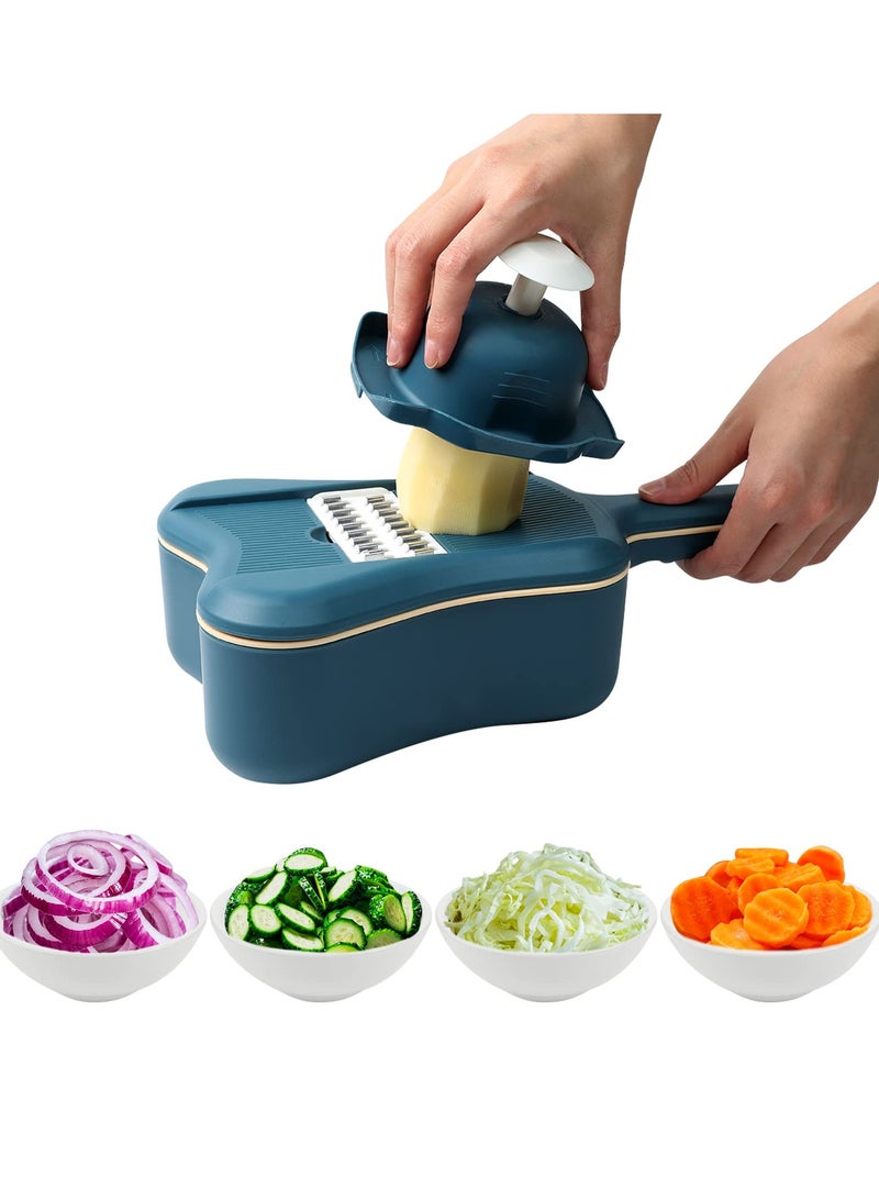 SYOSI Vegetable Slicer and Grater, Violin Shaped 5 in 1 Multifunctional Slicer, Kitchen Vegetable Chopper Slicer with 5 Blades, Potato Shredded Grater, Onion Chopper, Tomato Lemon Slicer, Vegetable Peeler - Image 1