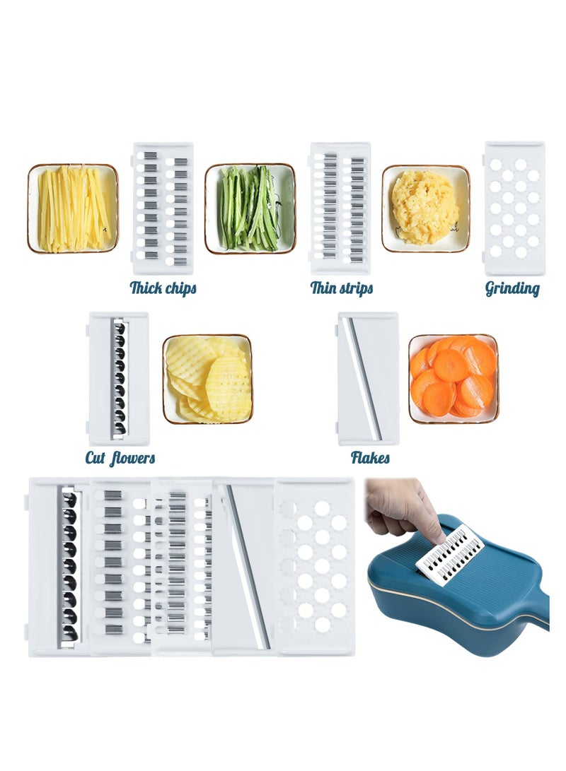 SYOSI Vegetable Slicer and Grater, Violin Shaped 5 in 1 Multifunctional Slicer, Kitchen Vegetable Chopper Slicer with 5 Blades, Potato Shredded Grater, Onion Chopper, Tomato Lemon Slicer, Vegetable Peeler - Image 4