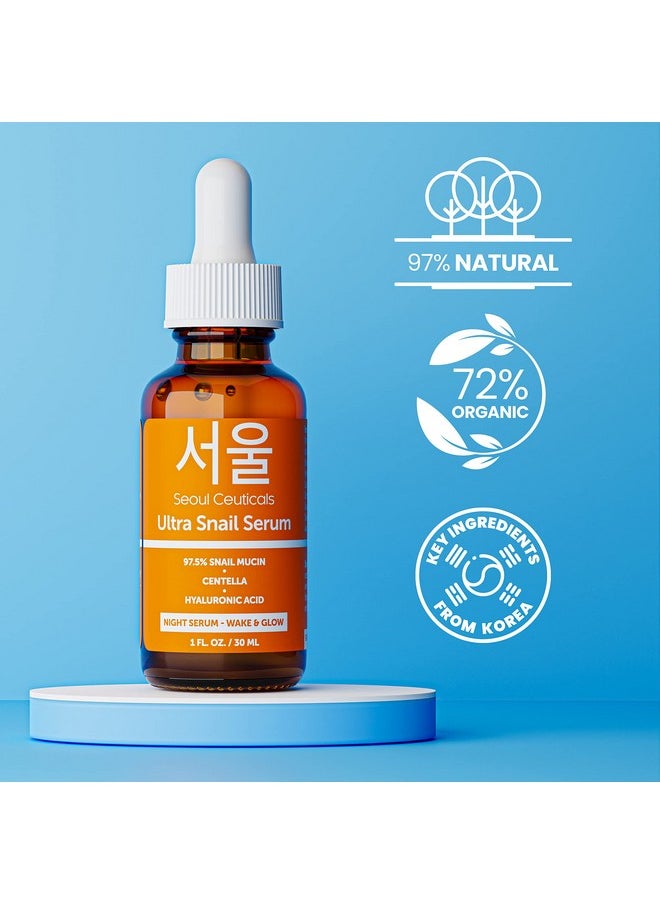 seoulceuticals - Eoulceuticals Korean Skin Care 97.5% Snail Mucin Serum Skincare Night Serum Hyaluronic Acid For Face Contains K Beauty Snail + Centella Asiatica Potent Anti Wrinkle Serum 1Oz - Image 1