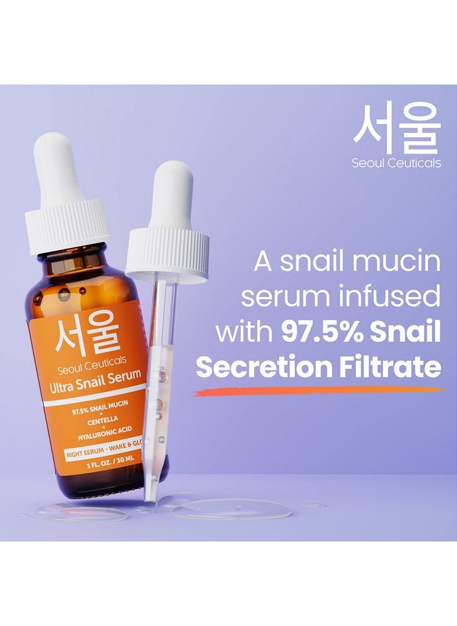 seoulceuticals - Eoulceuticals Korean Skin Care 97.5% Snail Mucin Serum Skincare Night Serum Hyaluronic Acid For Face Contains K Beauty Snail + Centella Asiatica Potent Anti Wrinkle Serum 1Oz - Image 1
