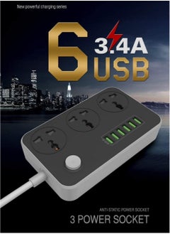 ELTRAZONE Universal Power Strips 3 Way Outlets 6 USB Plug Ports Surge Protection Power Socket Switch with Wall mount Fast Charging with Fuse and Shutter Extension Lead  - Image 4