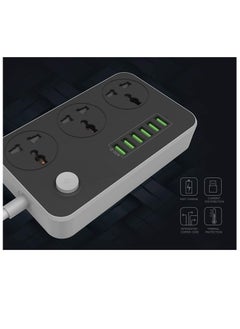 ELTRAZONE Universal Power Strips 3 Way Outlets 6 USB Plug Ports Surge Protection Power Socket Switch with Wall mount Fast Charging with Fuse and Shutter Extension Lead  - Image 2