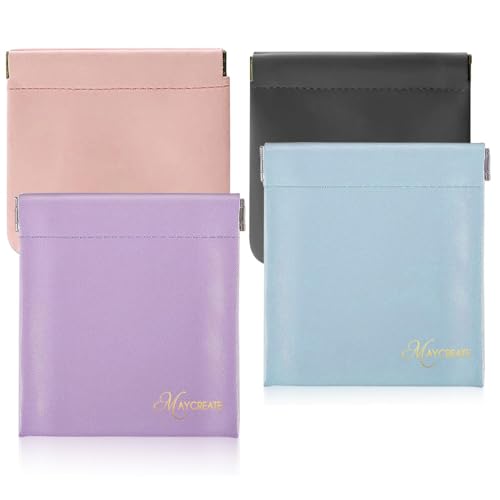 MAYCREATE 4 Pack Mini Makeup Bag Small Pouches For Women Pu Cosmetic Bag Squeeze Top Pocket Storage Pouch For Coin Purse Lipstick Jewelry Accessories (Self-Closing, 4.3X4.7In), Assorted - Image 1