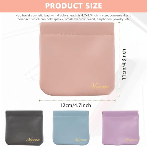 MAYCREATE 4 Pack Mini Makeup Bag Small Pouches For Women Pu Cosmetic Bag Squeeze Top Pocket Storage Pouch For Coin Purse Lipstick Jewelry Accessories (Self-Closing, 4.3X4.7In), Assorted - Image 2