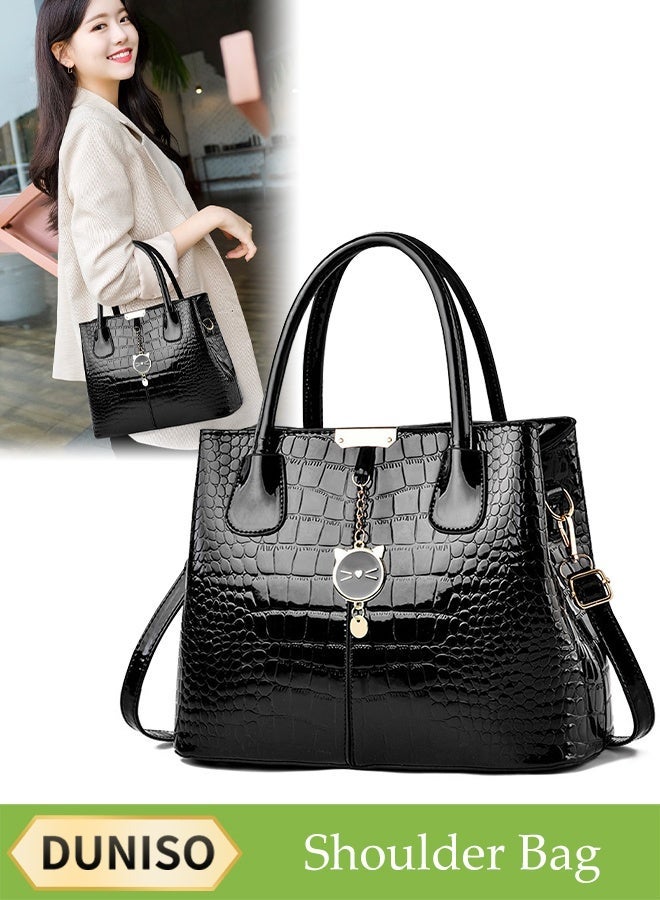 DUNISO Womens Shoulder Bag Soft Leather Messenger Bag Simple And Fashionable Handbag Stone Pattern With Kitten Pendant Adjustable Shoulder Strap Suitable For Commuting Travel Shopping Storage And Organization - Image 1