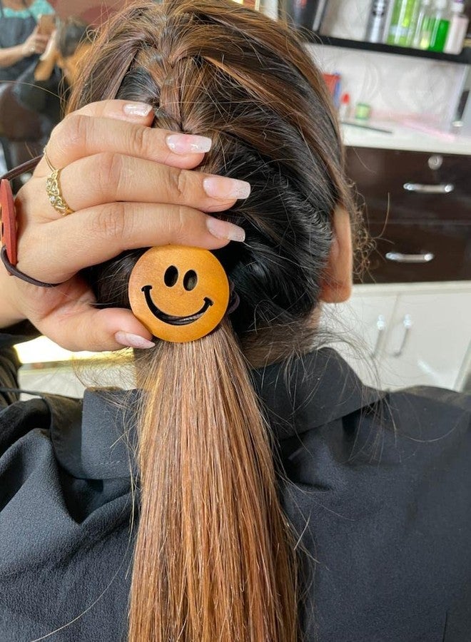 STRIPES® essentials 2 Pair Cute Wooden Elastic Rubber Bands Smile Face Design Rubber band For Ponytail Hair Tie, Hair Accessories Retro Style Fashion Hair Accessory For Women and Girls - Image 3