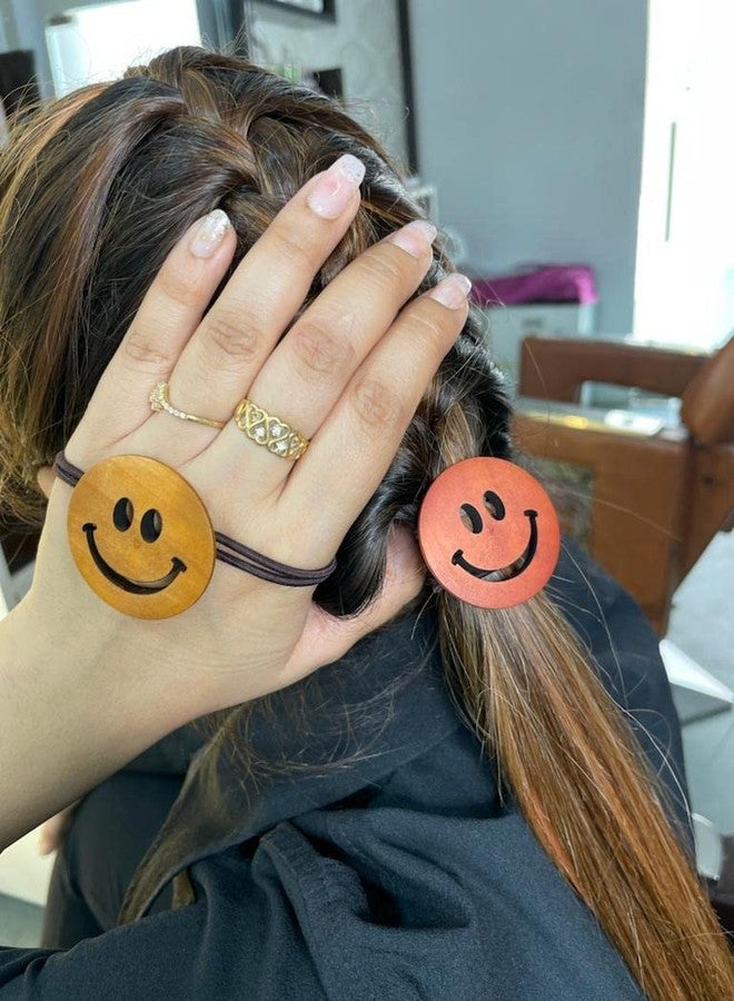 STRIPES® essentials 2 Pair Cute Wooden Elastic Rubber Bands Smile Face Design Rubber band For Ponytail Hair Tie, Hair Accessories Retro Style Fashion Hair Accessory For Women and Girls - Image 4