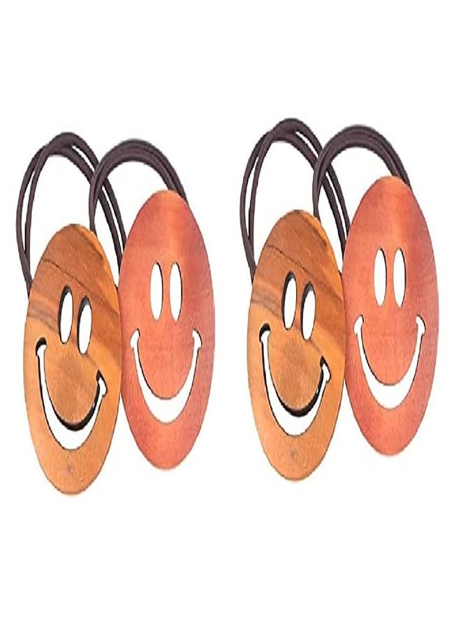 STRIPES® essentials 2 Pair Cute Wooden Elastic Rubber Bands Smile Face Design Rubber band For Ponytail Hair Tie, Hair Accessories Retro Style Fashion Hair Accessory For Women and Girls - Image 1