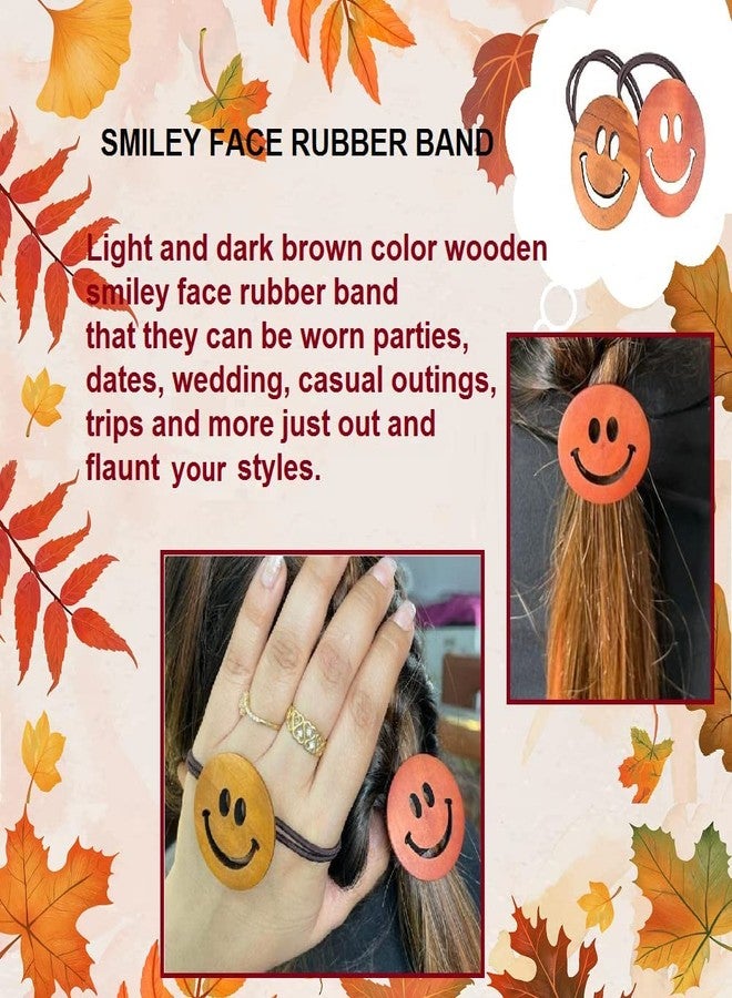 STRIPES® essentials 2 Pair Cute Wooden Elastic Rubber Bands Smile Face Design Rubber band For Ponytail Hair Tie, Hair Accessories Retro Style Fashion Hair Accessory For Women and Girls - Image 2