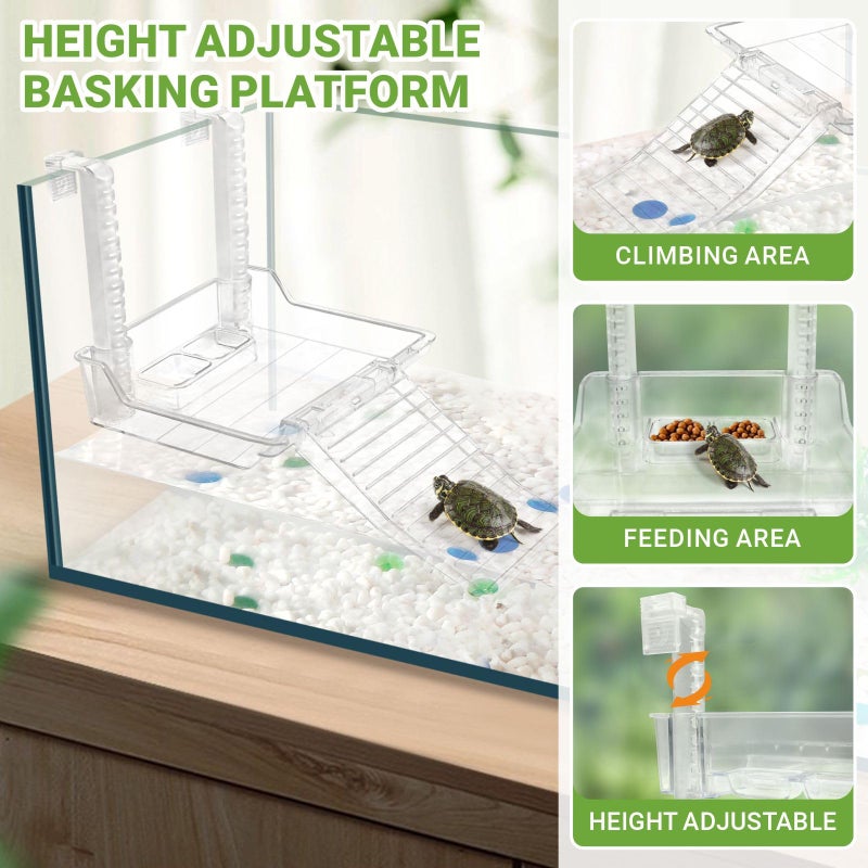 GOZILLA Aquatic Turtle Tank,Upgrade PC Turtle Tank Starter Kit, Reptile Habitat with Lid,Hanging Basking Platform, Bottom Drainage for Turtles,Crabs,Shrimps and Small Reptiles. (15.75Ã—7.9Ã—9''/White) - Image 5