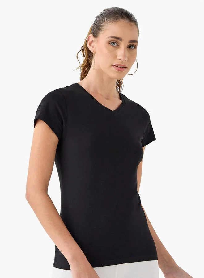 Splash FAV 2-Pack Solid V-neck T-shirt with Cap Sleeves